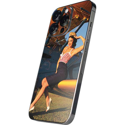 1940s Pin-Up On Stearman Biplane iPhone 14 Pro Skin